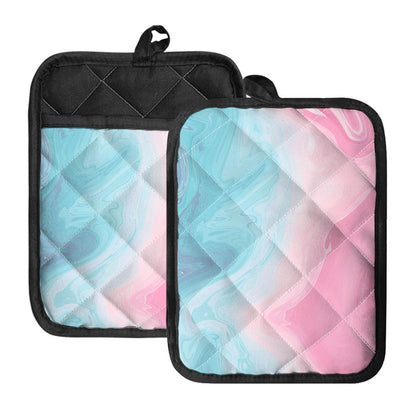 Teal Pink Liquid Marble Print Pot Holders With Pocket