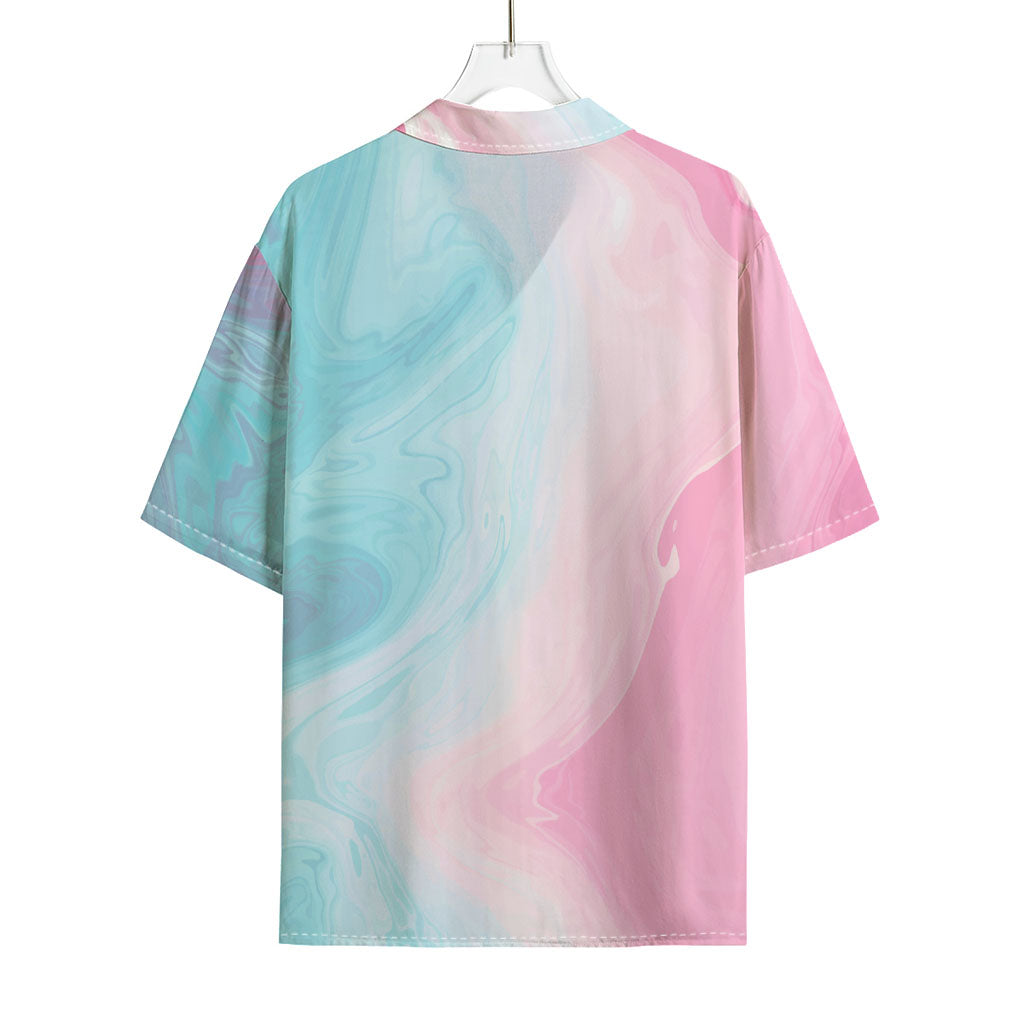 Teal Pink Liquid Marble Print Rayon Hawaiian Shirt