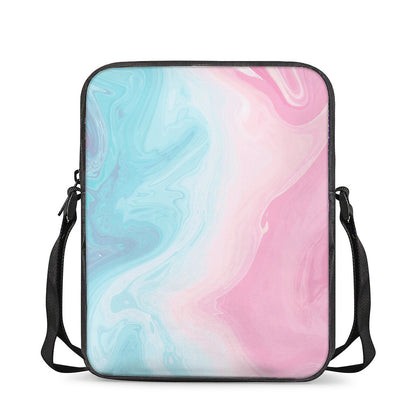 Teal Pink Liquid Marble Print Rectangular Crossbody Bag