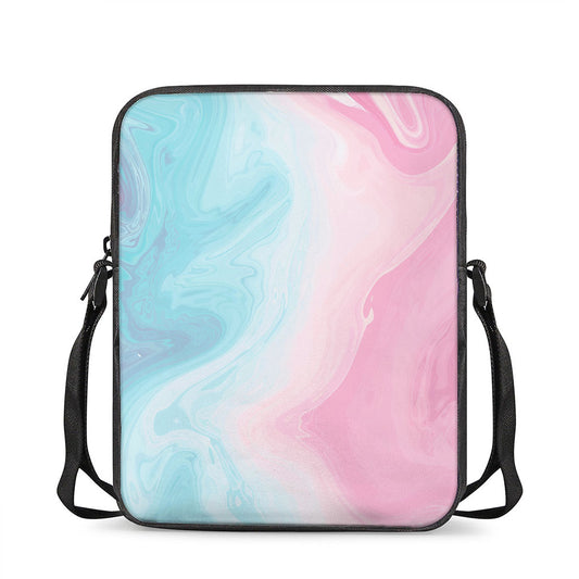 Teal Pink Liquid Marble Print Rectangular Crossbody Bag