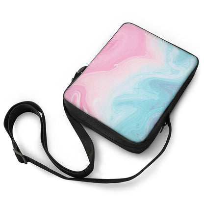 Teal Pink Liquid Marble Print Rectangular Crossbody Bag