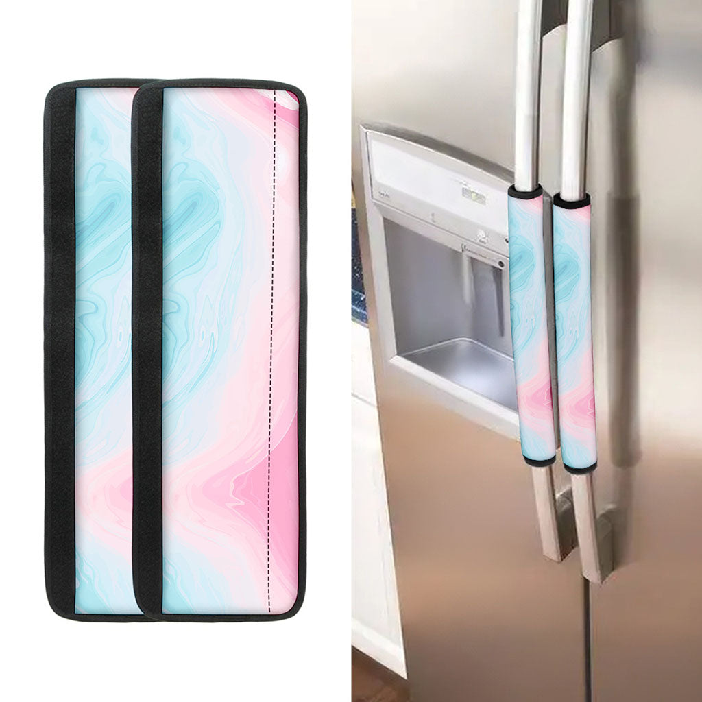 Teal Pink Liquid Marble Print Refrigerator Handle Covers