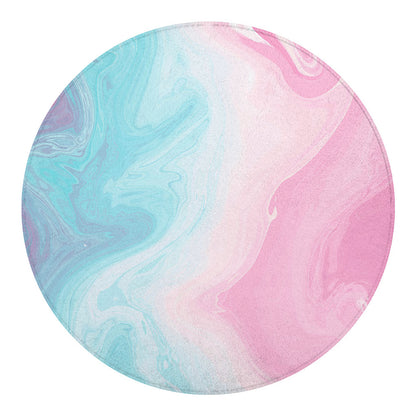 Teal Pink Liquid Marble Print Round Blanket
