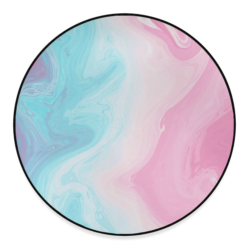 Teal Pink Liquid Marble Print Round Floor Mat