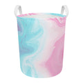 Teal Pink Liquid Marble Print Round Laundry Basket