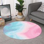 Teal Pink Liquid Marble Print Round Rug