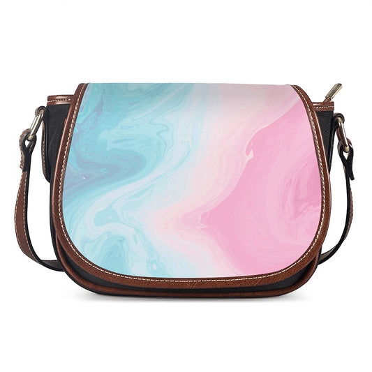 Teal Pink Liquid Marble Print Saddle Bag
