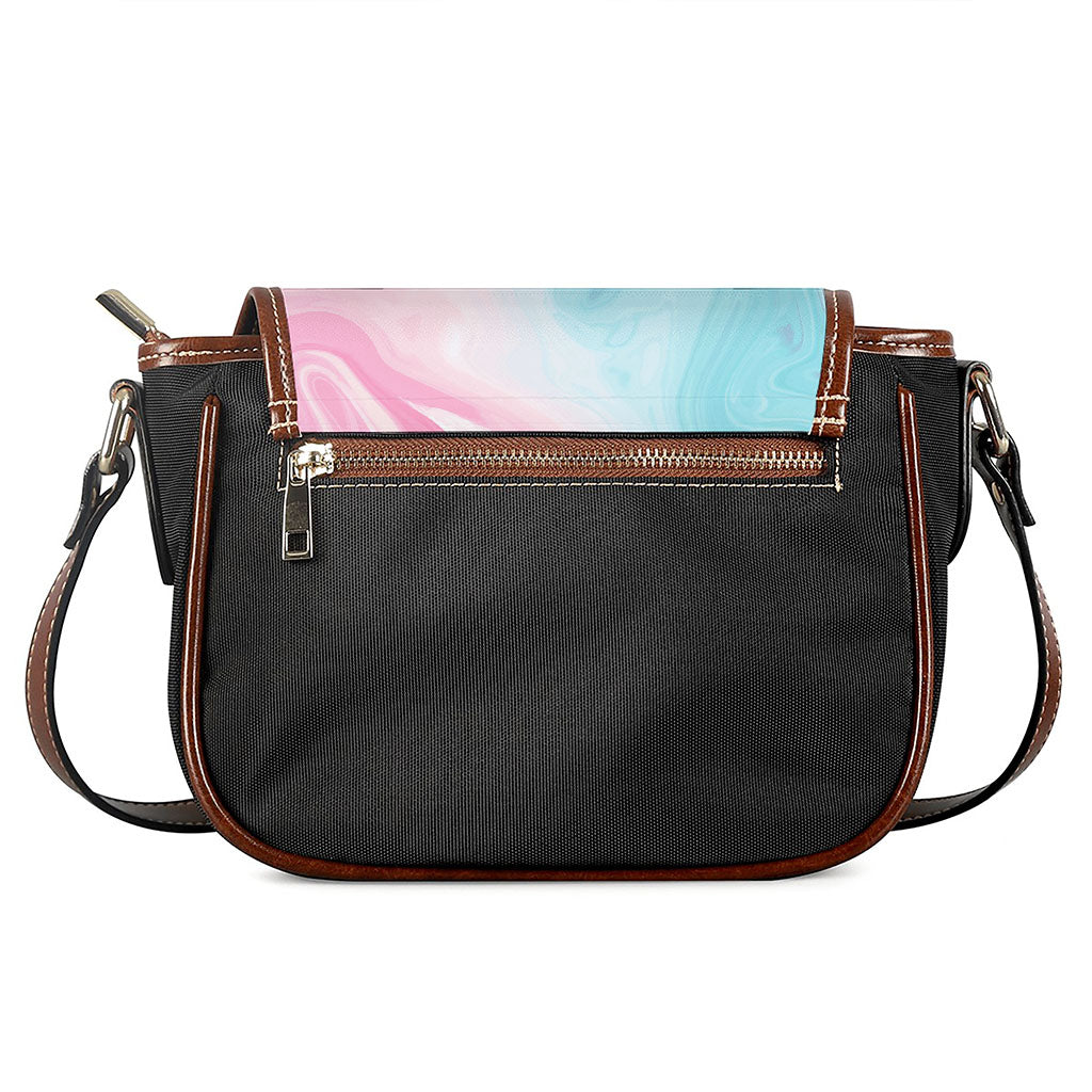 Teal Pink Liquid Marble Print Saddle Bag