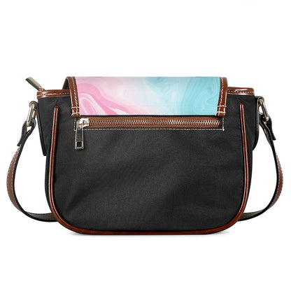 Teal Pink Liquid Marble Print Saddle Bag