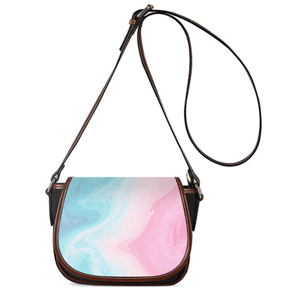 Teal Pink Liquid Marble Print Saddle Bag