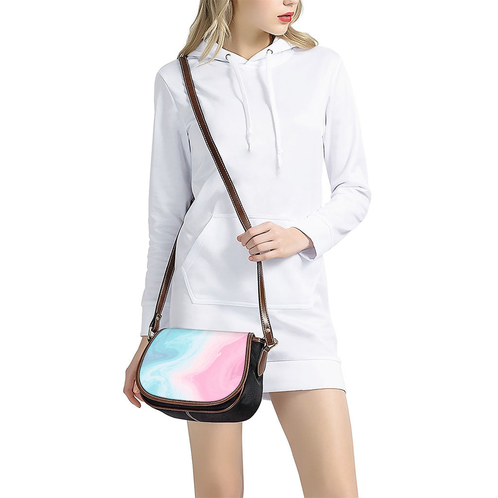 Teal Pink Liquid Marble Print Saddle Bag