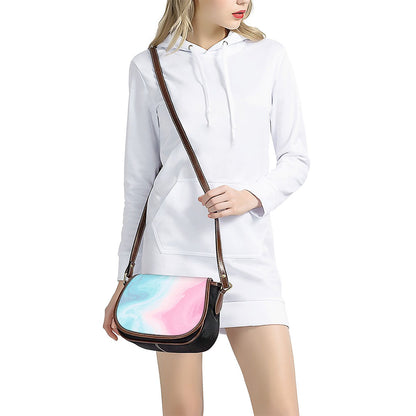 Teal Pink Liquid Marble Print Saddle Bag