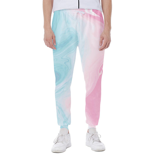 Teal Pink Liquid Marble Print Scuba Joggers