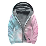 Teal Pink Liquid Marble Print Sherpa Lined Zip Up Hoodie