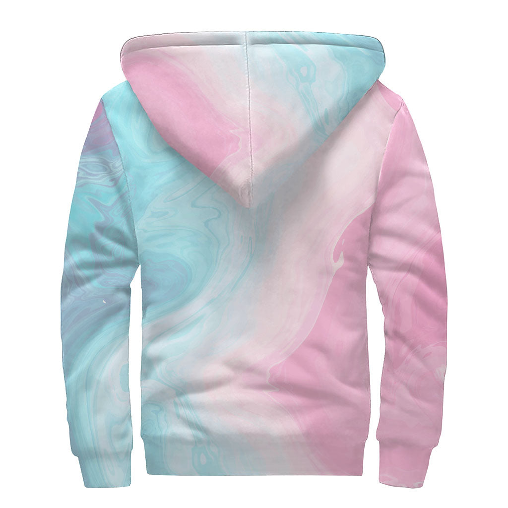 Teal Pink Liquid Marble Print Sherpa Lined Zip Up Hoodie
