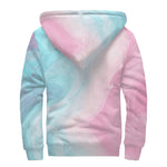 Teal Pink Liquid Marble Print Sherpa Lined Zip Up Hoodie