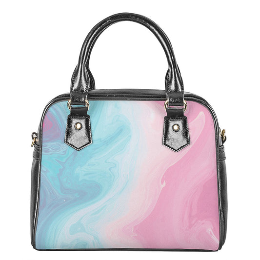 Teal Pink Liquid Marble Print Shoulder Handbag