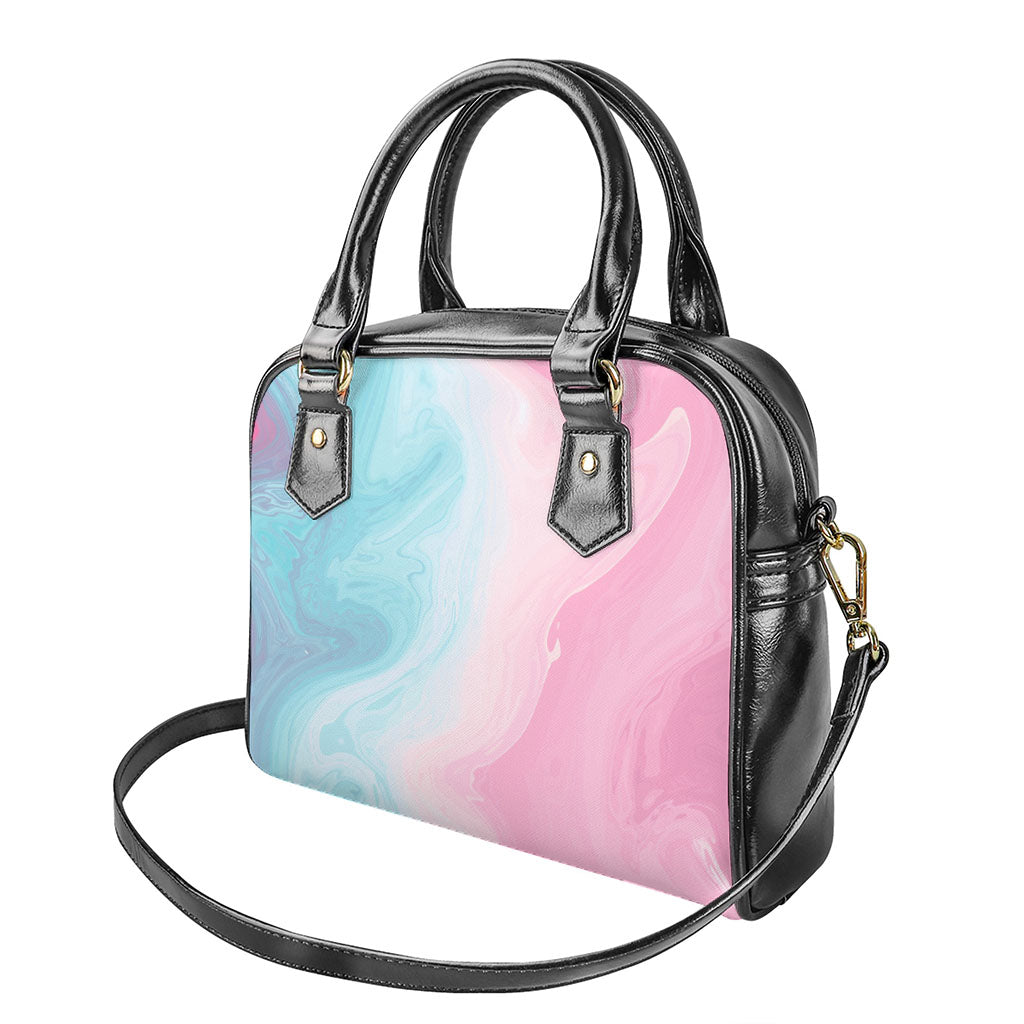 Teal Pink Liquid Marble Print Shoulder Handbag