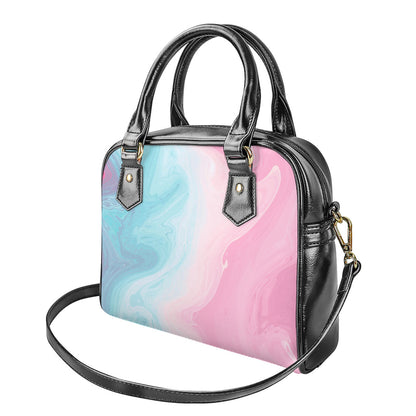 Teal Pink Liquid Marble Print Shoulder Handbag