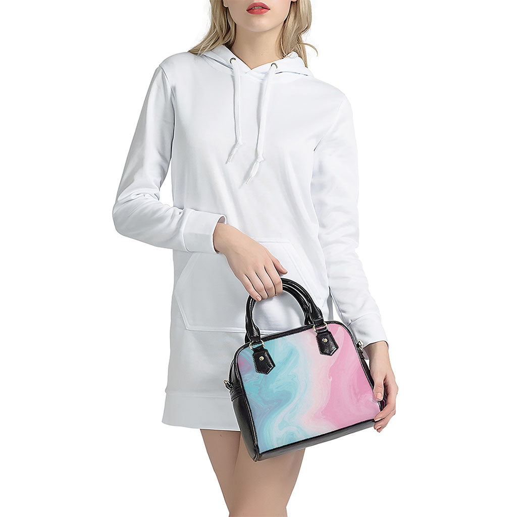 Teal Pink Liquid Marble Print Shoulder Handbag