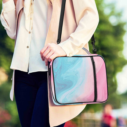 Teal Pink Liquid Marble Print Shoulder Strap Bible Bag