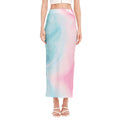 Teal Pink Liquid Marble Print Side Slit Maxi Skirt