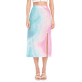 Teal Pink Liquid Marble Print Side Slit Midi Skirt