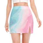 Teal Pink Liquid Marble Print Side Slit Mini Skirt