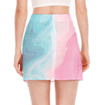 Teal Pink Liquid Marble Print Side Slit Mini Skirt