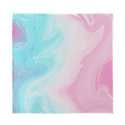 Teal Pink Liquid Marble Print Silk Bandana