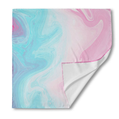 Teal Pink Liquid Marble Print Silk Bandana
