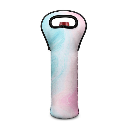 Teal Pink Liquid Marble Print Single Neoprene Wine Tote