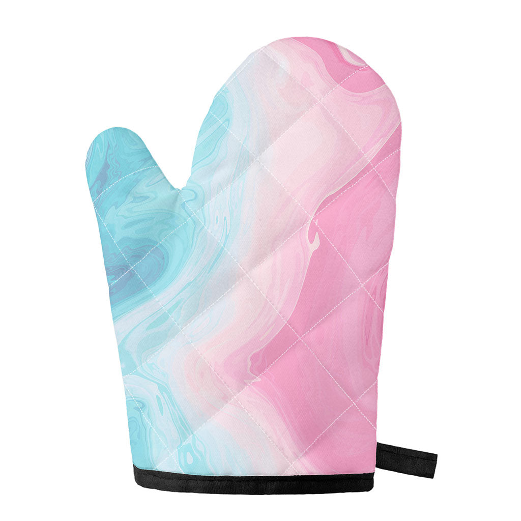 Teal Pink Liquid Marble Print Single Oven Mitt