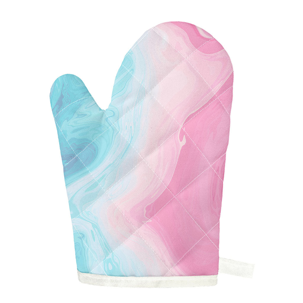 Teal Pink Liquid Marble Print Single Oven Mitt