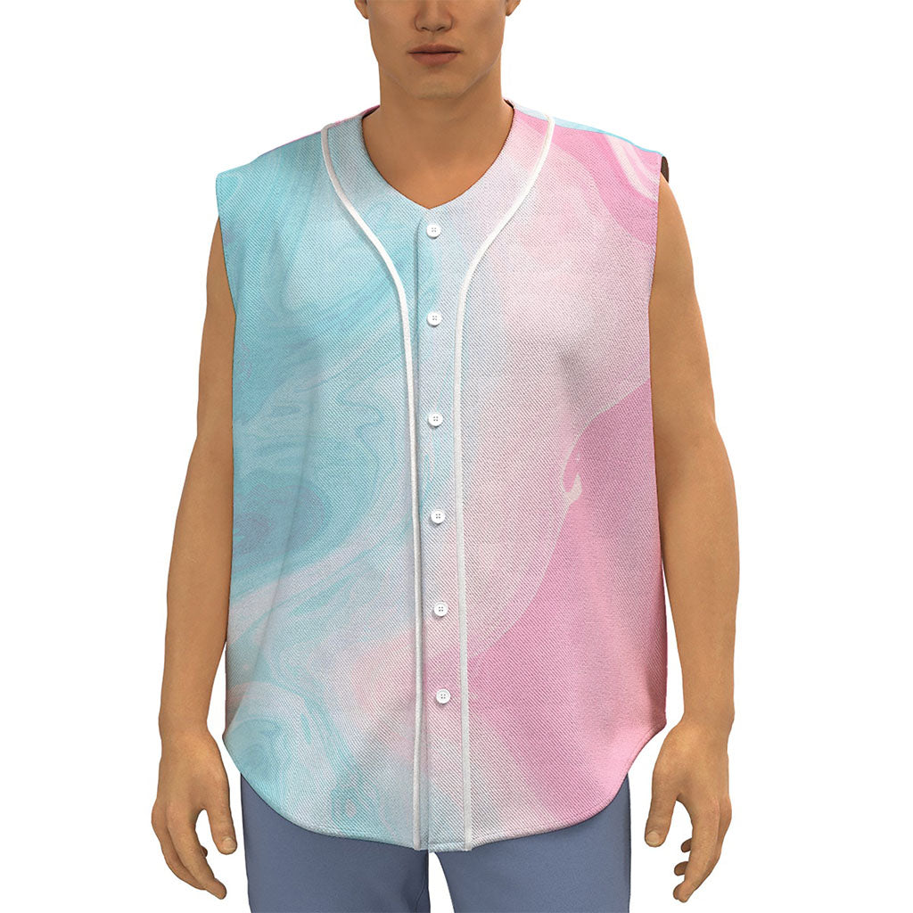 Teal Pink Liquid Marble Print Sleeveless Baseball Jersey