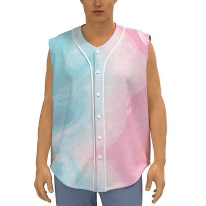 Teal Pink Liquid Marble Print Sleeveless Baseball Jersey