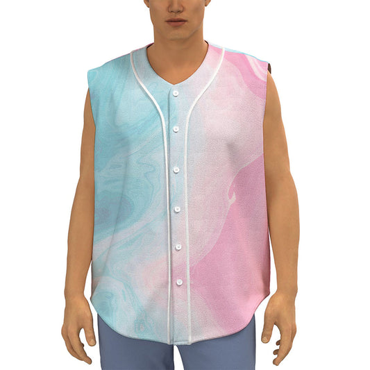 Teal Pink Liquid Marble Print Sleeveless Baseball Jersey