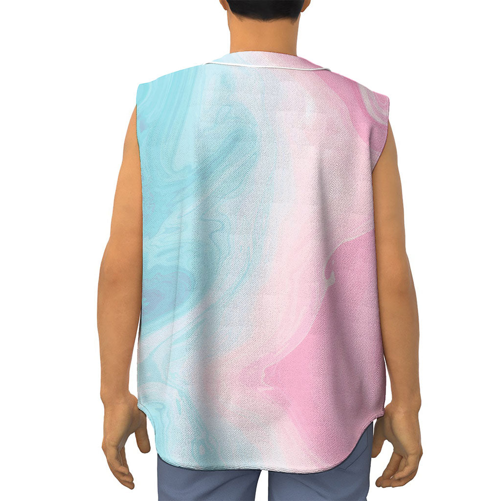 Teal Pink Liquid Marble Print Sleeveless Baseball Jersey