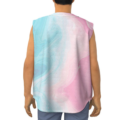 Teal Pink Liquid Marble Print Sleeveless Baseball Jersey
