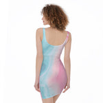 Teal Pink Liquid Marble Print Sleeveless Bodycon Dress