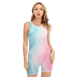 Teal Pink Liquid Marble Print Sleeveless One Piece Swimsuit