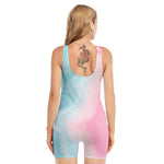 Teal Pink Liquid Marble Print Sleeveless One Piece Swimsuit