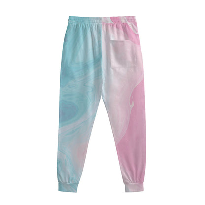 Teal Pink Liquid Marble Print Sweatpants