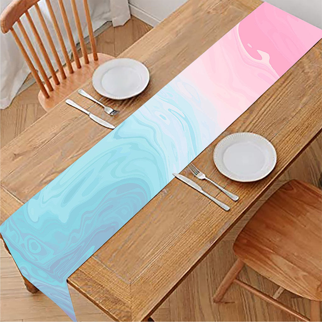 Teal Pink Liquid Marble Print Table Runner