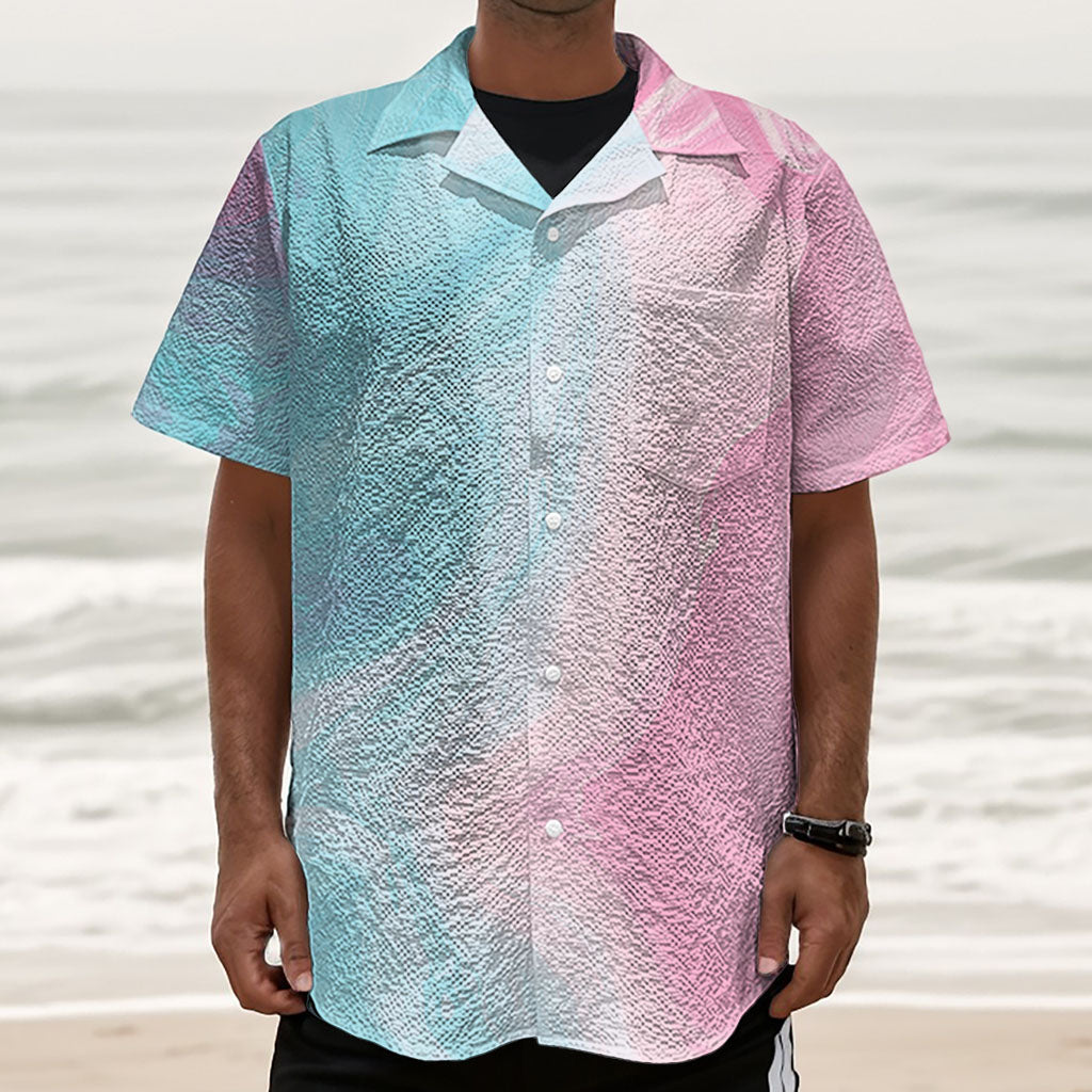 Teal Pink Liquid Marble Print Textured Short Sleeve Shirt