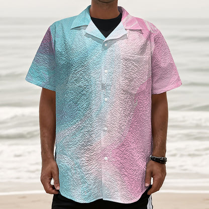 Teal Pink Liquid Marble Print Textured Short Sleeve Shirt