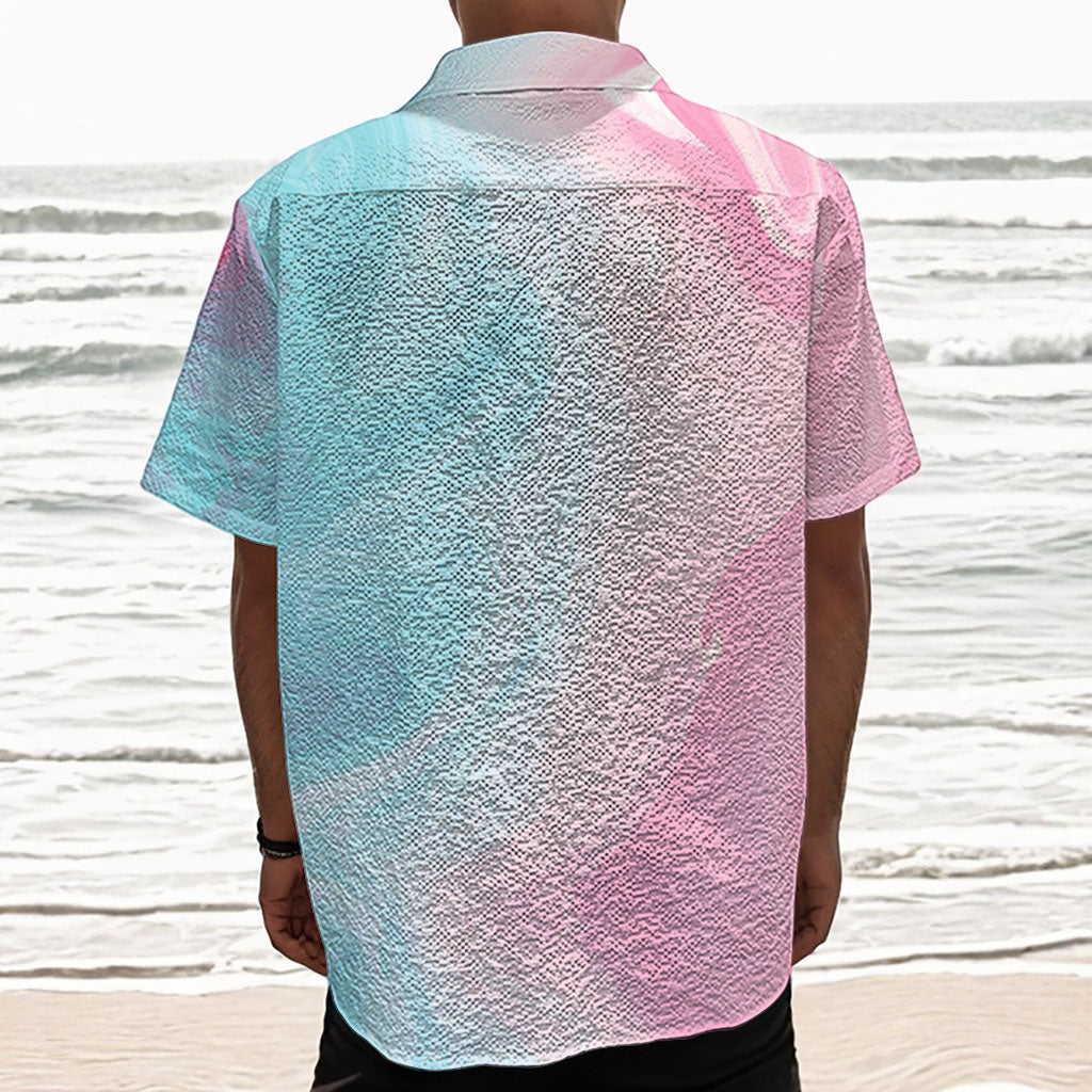 Teal Pink Liquid Marble Print Textured Short Sleeve Shirt