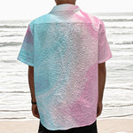 Teal Pink Liquid Marble Print Textured Short Sleeve Shirt