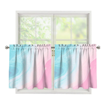 Teal Pink Liquid Marble Print Tier Curtains