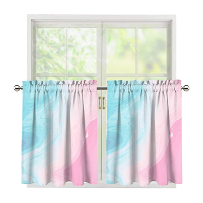 Teal Pink Liquid Marble Print Tier Curtains
